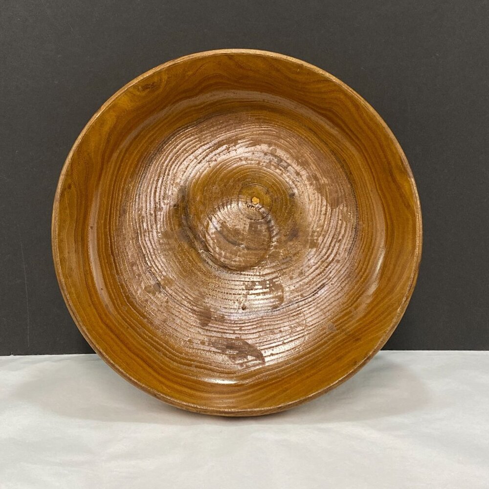 Vintage Turned Wood Art Bowl  10 inch